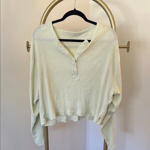 Women's Cream Ribbed Henley Top